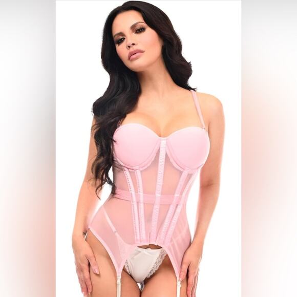 Daisy Corsets Plus Size 5X Lavish Pink Mesh Underwire Bustier Corset Pink - Picture 10 of 15